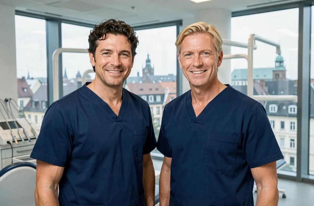 Drs Charles Toledano et Thomas Schmidt, dentistes associés à Strasbourg, dans leur cabinet moderne