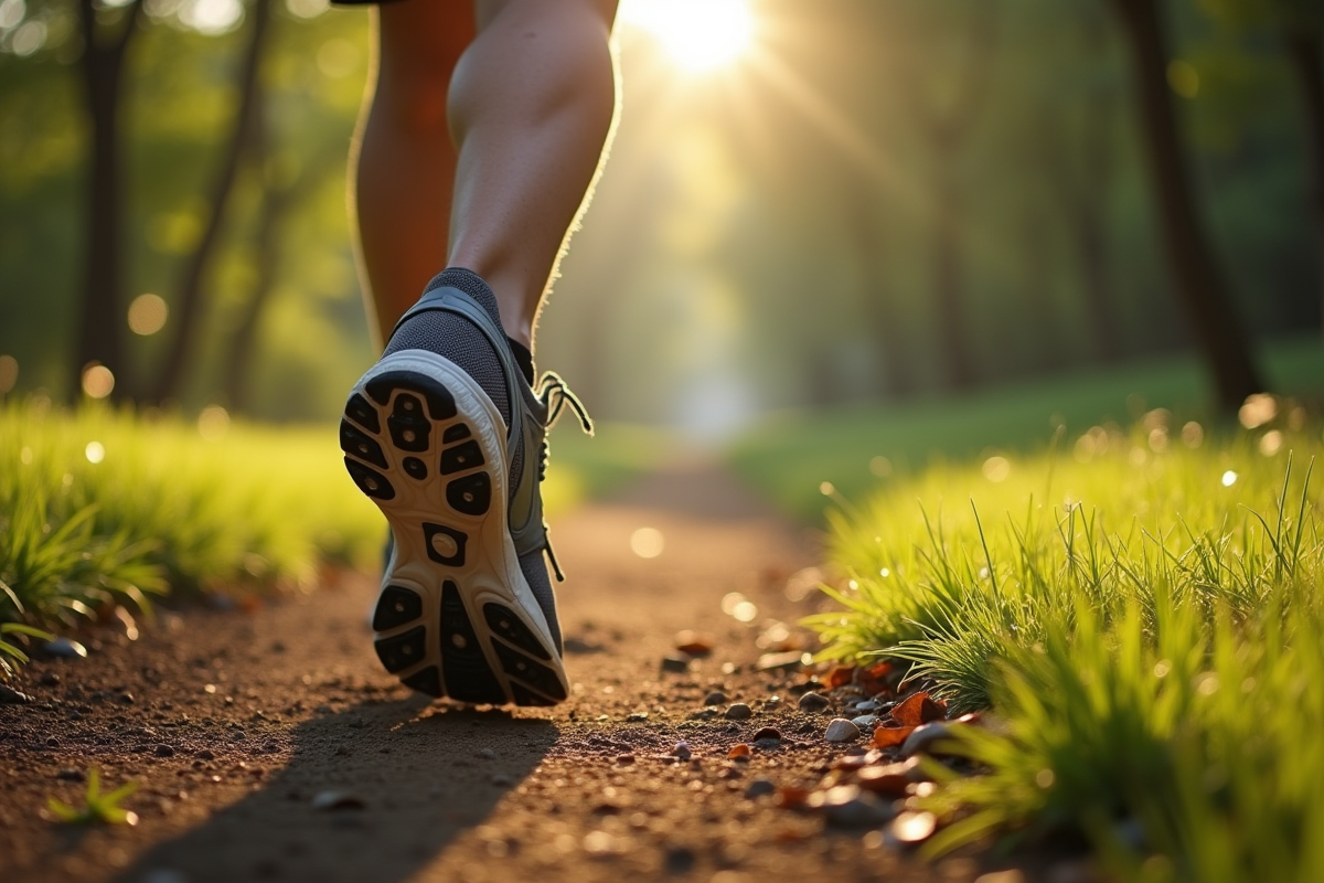 Chaussures en gros plan sur un sentier dans un parc
