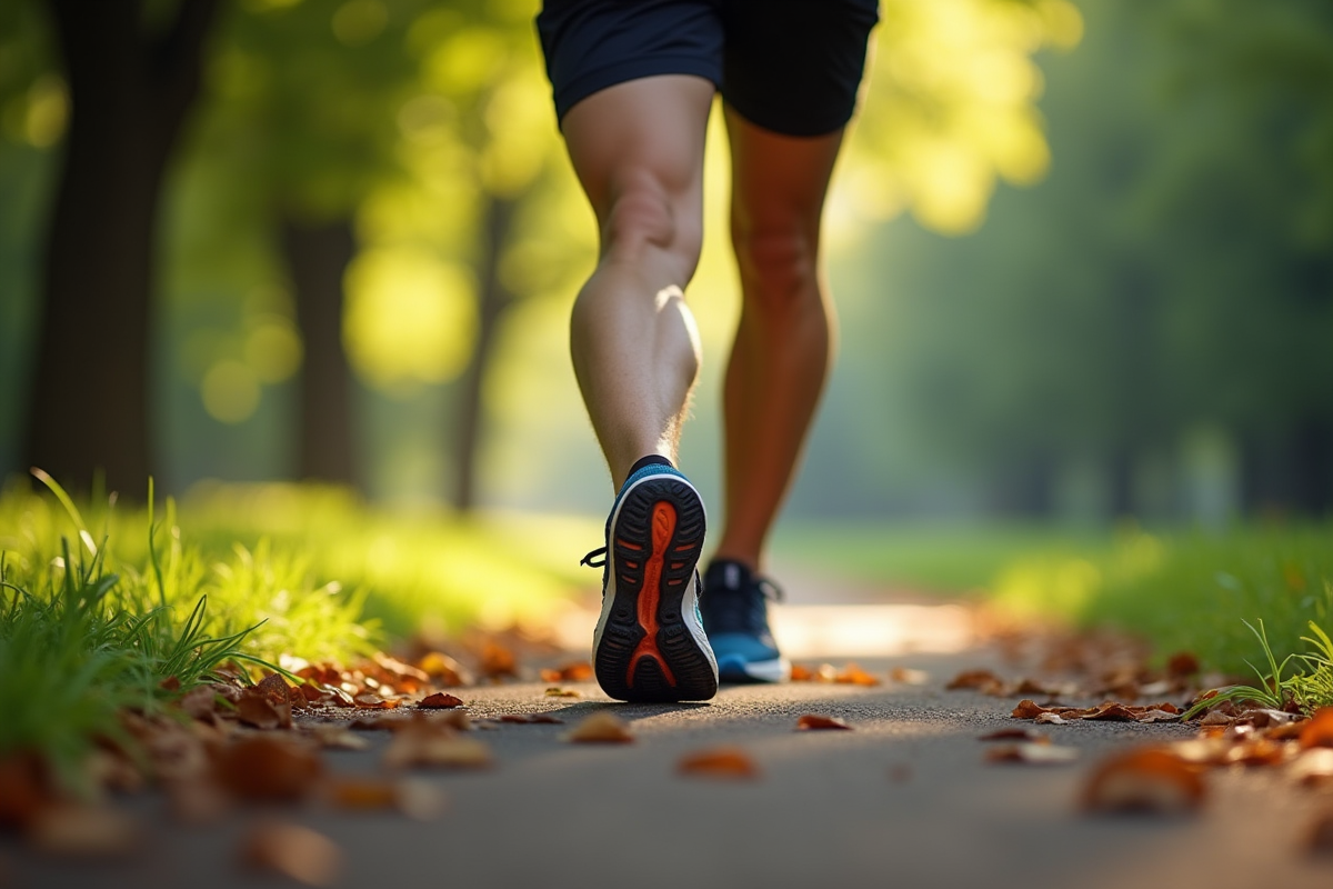 Chaussures de course sur un chemin bordé d