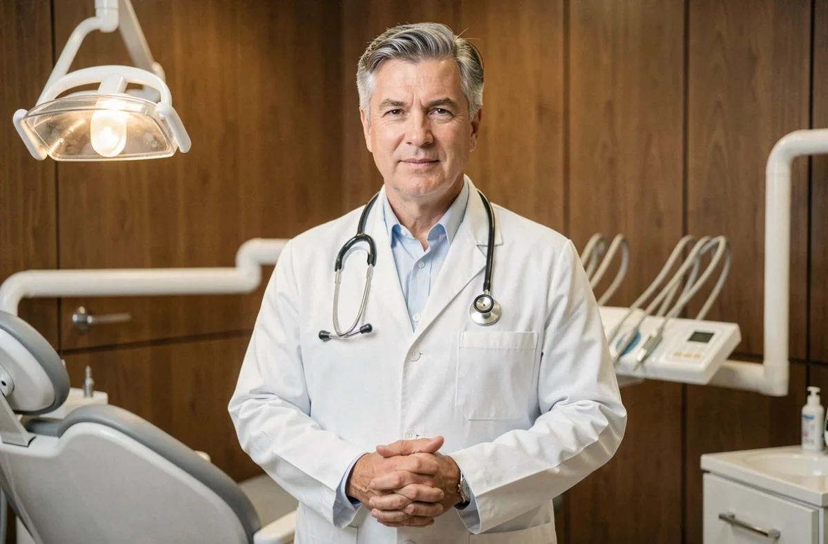 Dr De Papé, dentiste à Strasbourg, posant dans une salle de consultation élégante