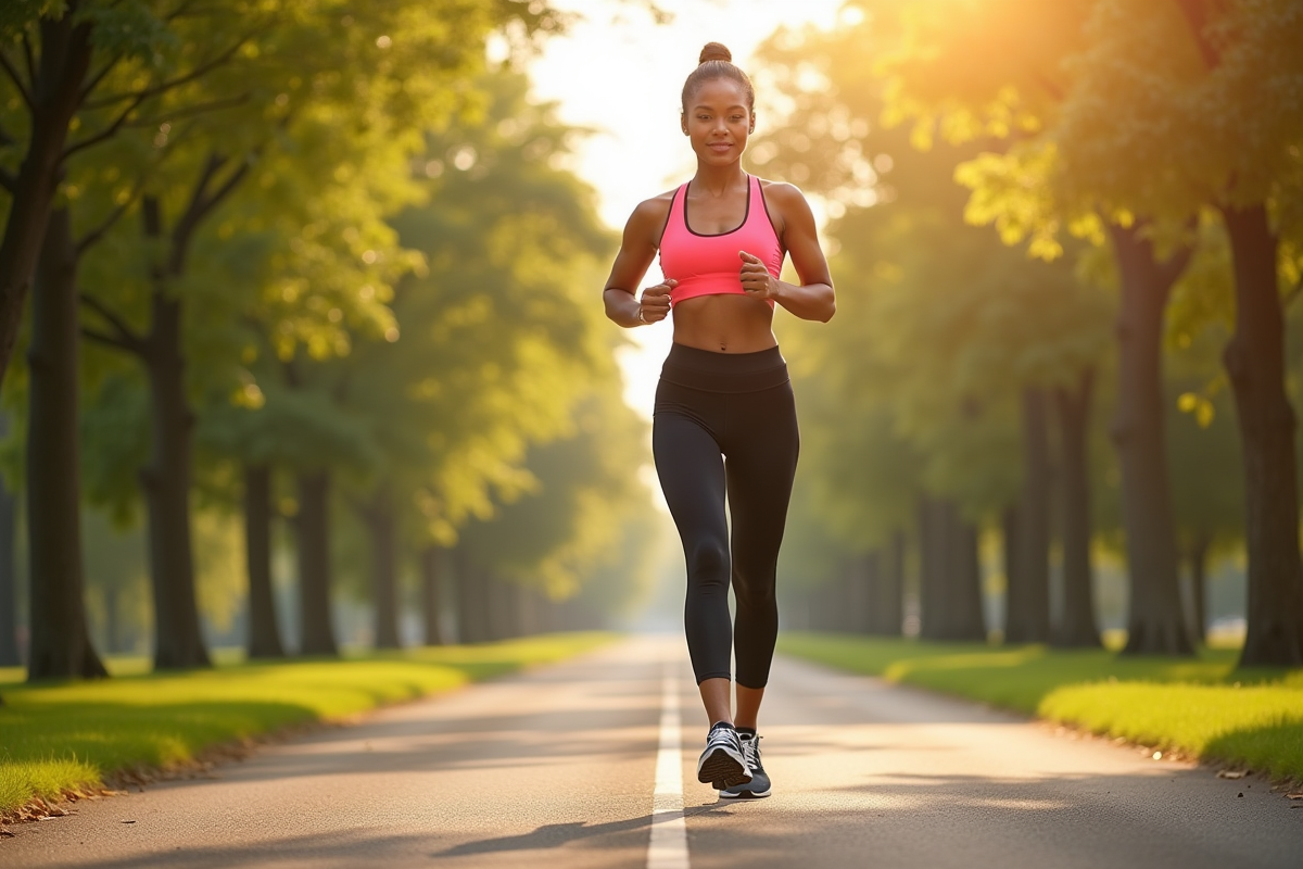 Jeune femme sportive attachant ses chaussures de course au matin