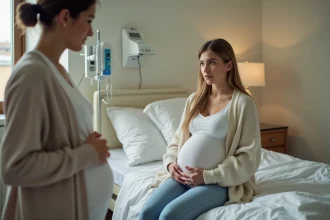 Femme enceinte attentive dans une salle d'hôpital chaleureuse