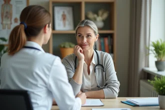 Femme d'âge moyen en consultation médicale attentive