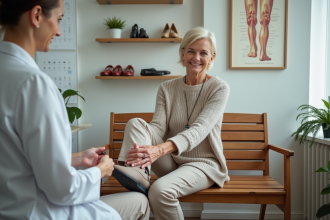 Femme assise sur un banc avec chaussures de marche