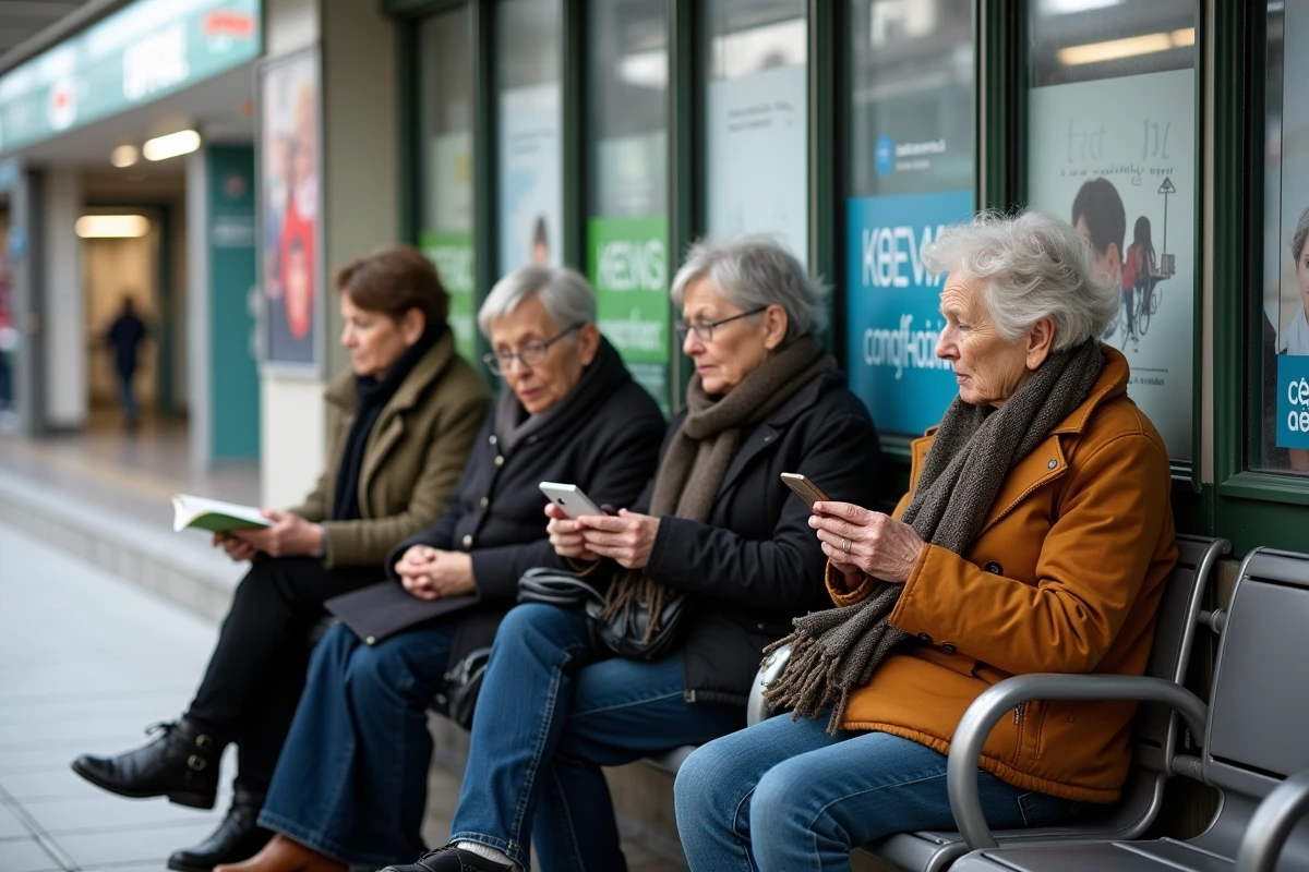 Femmes françaises de divers âges attendant un tram