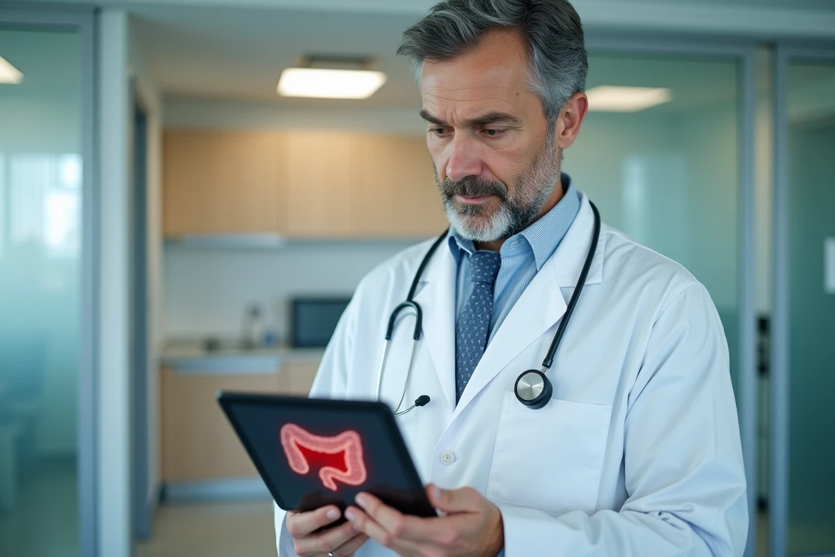Gastroenterologue avec tablette et illustration du polype