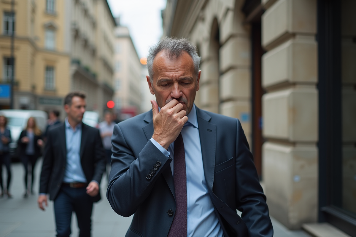 Homme d affaires toussant dans la rue urbaine