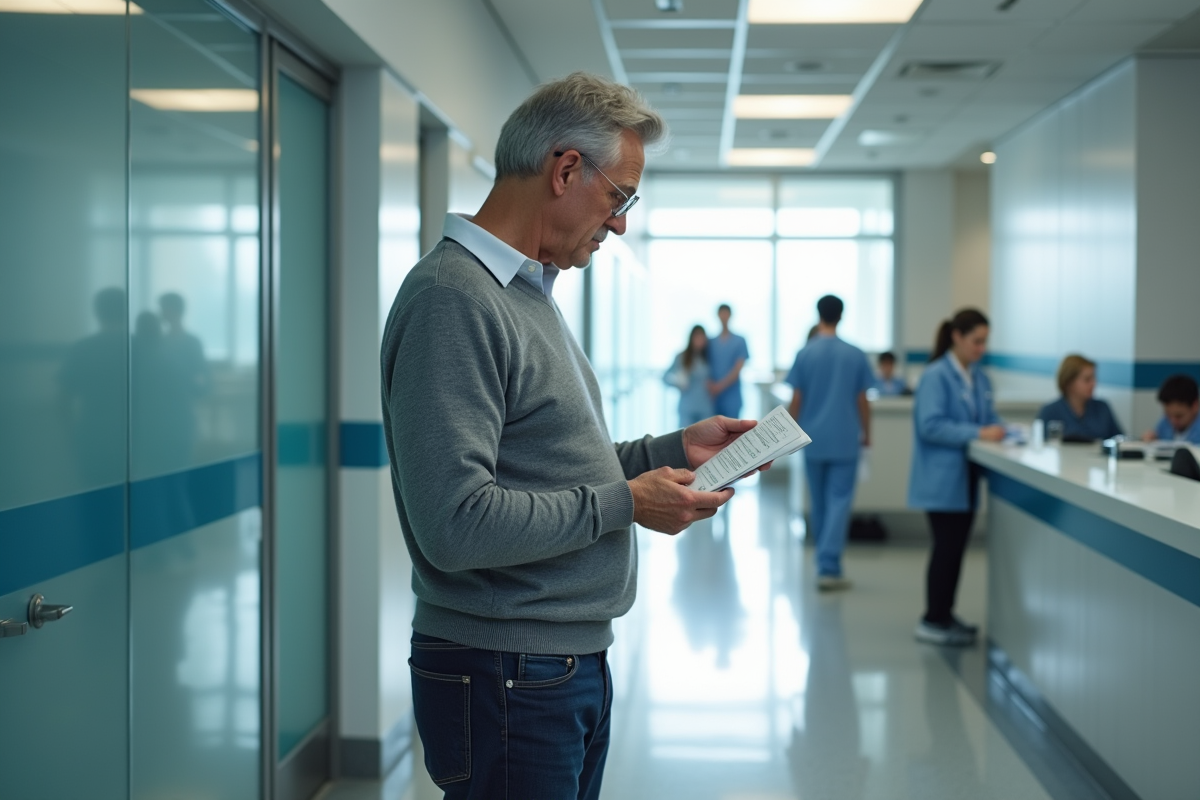 Homme avec échantillon dans un couloir d