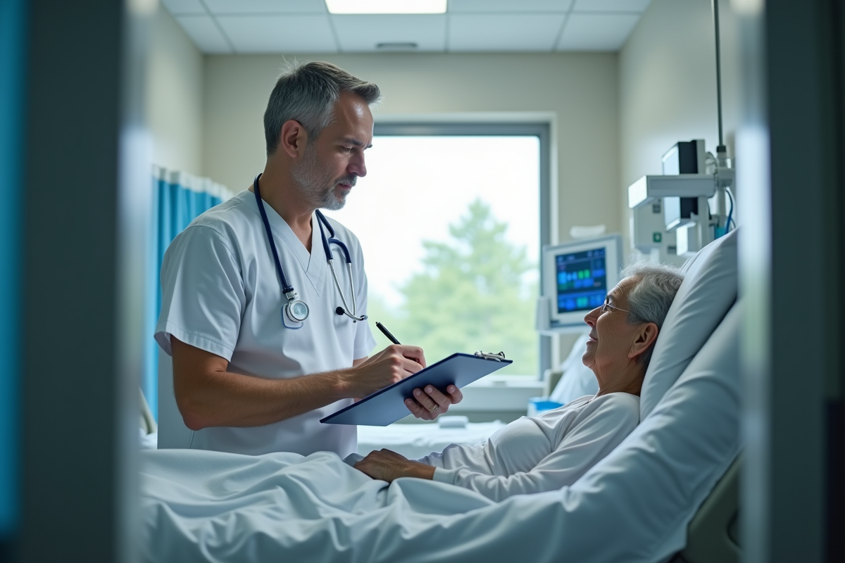 Infirmier prenant des notes dans une chambre d