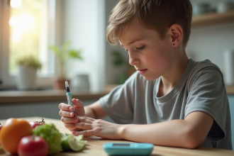 Jeune adulte préparant une injection d insuline dans la cuisine