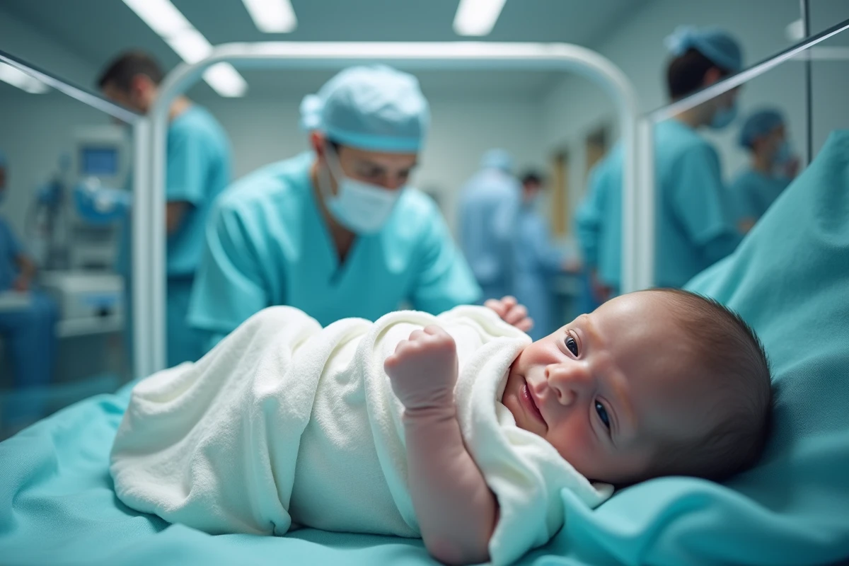 Nourrisson prématuré dans un incubateur moderne en nurserie