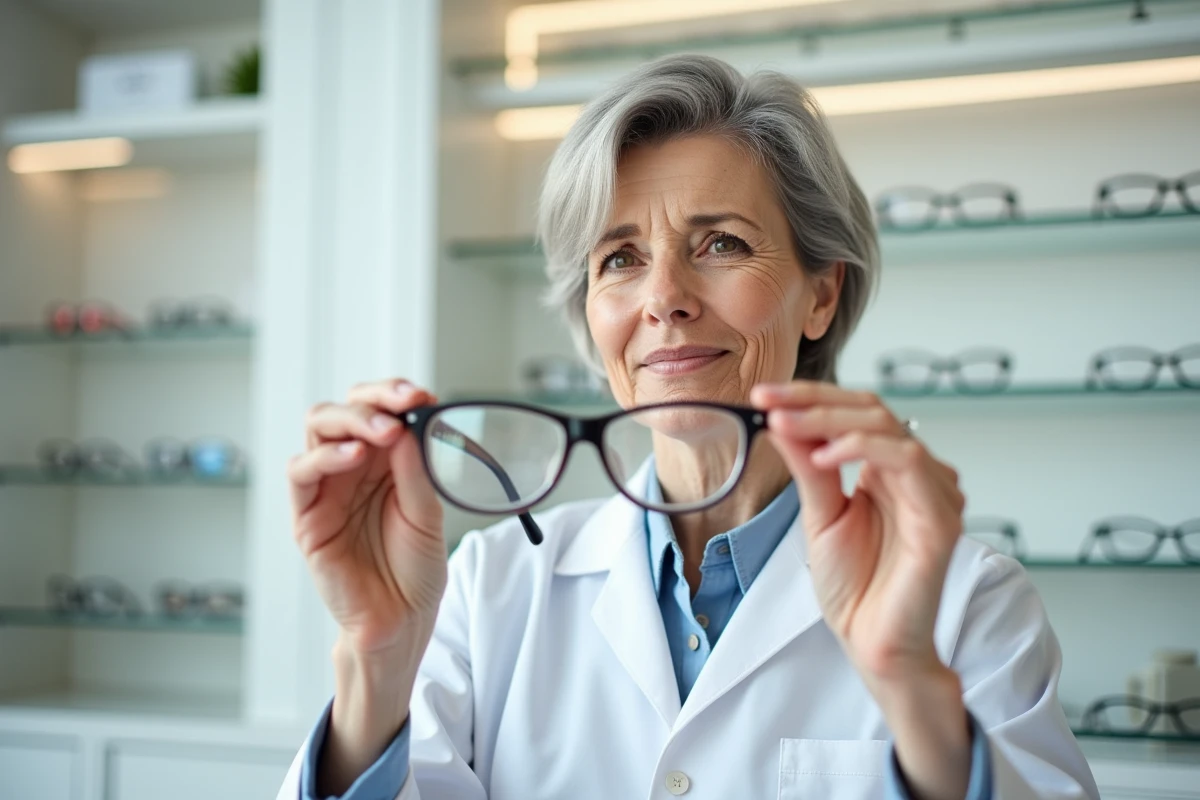 Opticienne comparant deux paires de lunettes avec verres ZEISS et verres classiques en boutique