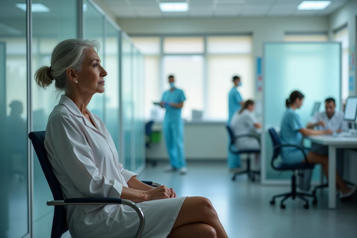 Femme patiente dans une salle d attente medicale