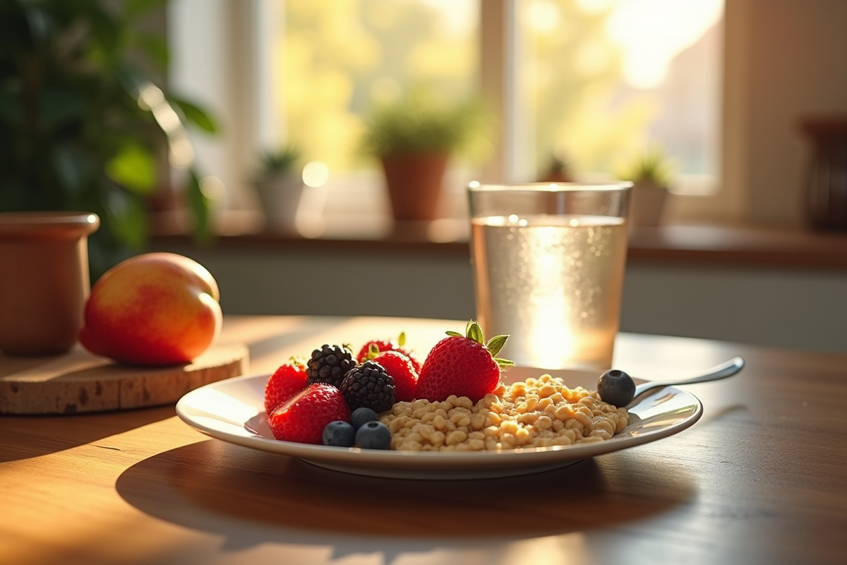 Assiette de petit déjeuner sain avec flocons d